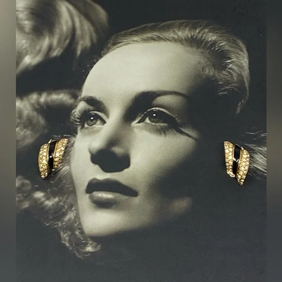 Christian DIOR Vintage earrings with crystals and black enamel - Picture 2 of 15